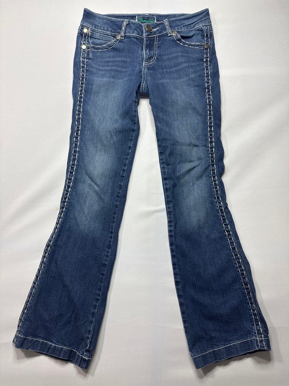 Wrangler Premium Patch Women's Studded Bootcut Blue Jeans - Size 3x32 (28x31)
